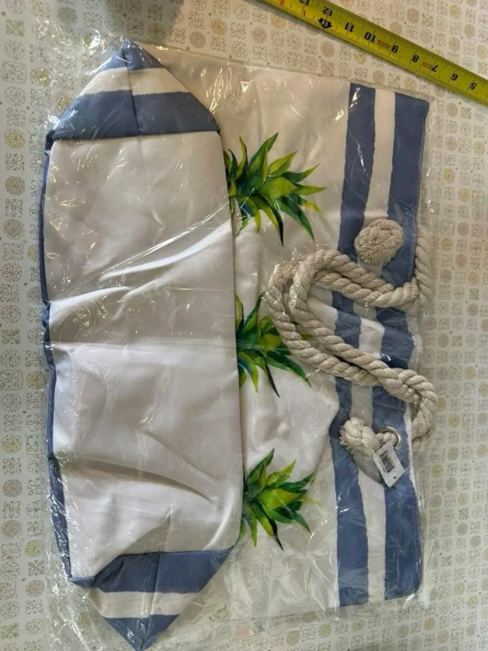 Pineapple Stripe Wet Bag and Tote Set - Blue and White